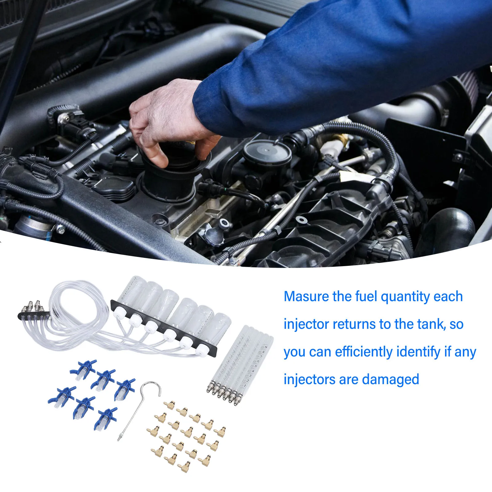 Kit de prueba de flujo de inyector diésel, adaptador de riel común de construcción resistente multifuncional eficiente, juego de probador de combustible