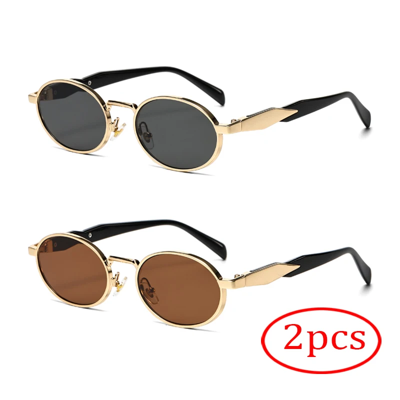 

1/2pcs New Small Frame Metal Oval Sunglasses For Women And Men, High-End Retro Steampunk Sun Glasses