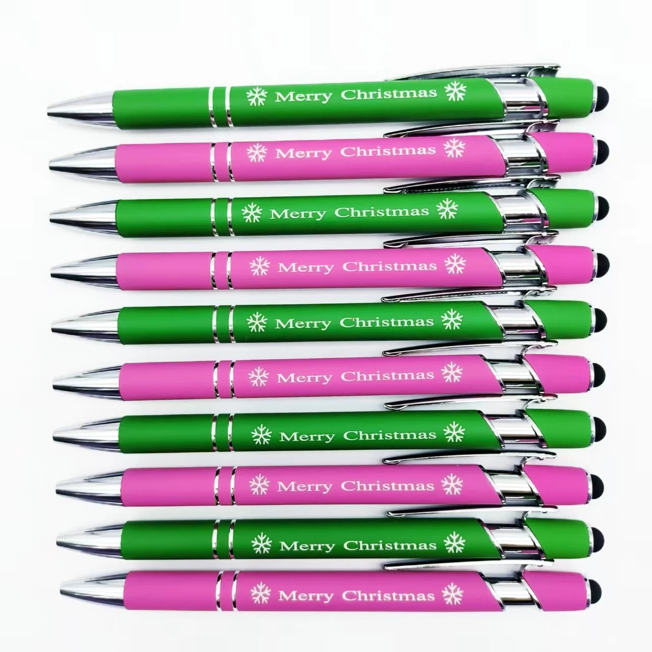 

11/22pcs metal ballpoint pens with festive frost and snowflake patterns, festive happy phrases, and holiday gift ballpoint pens