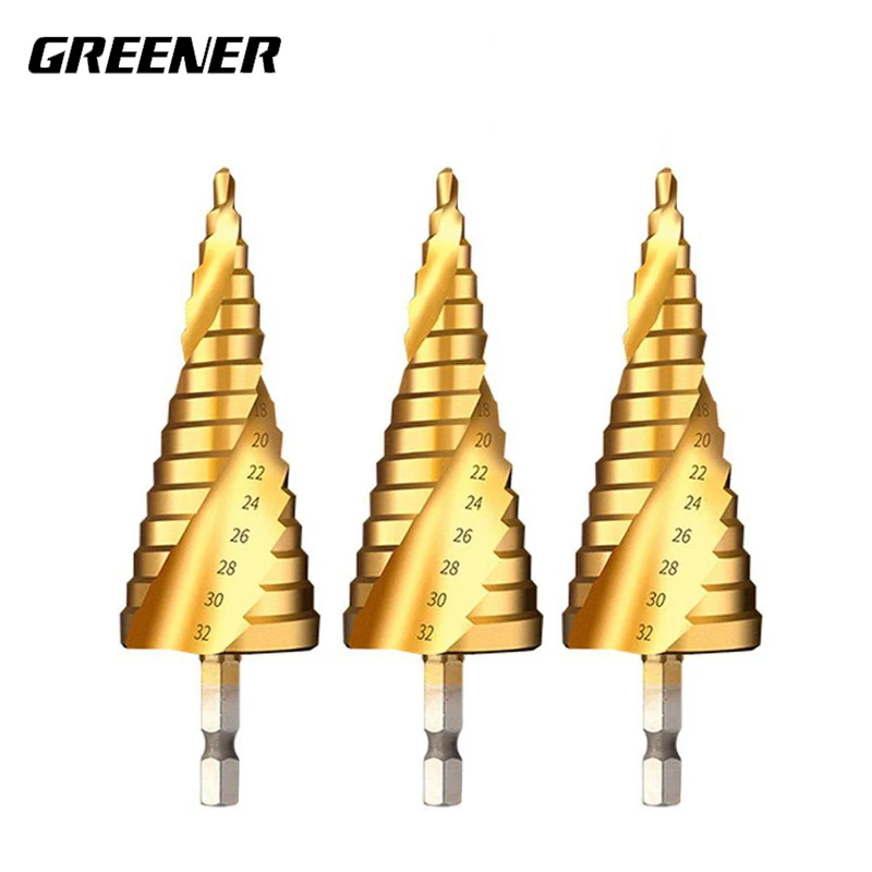 GREENER 4-32mm Hex Shank Step Drill Bit Multi Purpose Pagoda Drill Tapered HSS Set For Metal Wood Sheet Fast Drilling Tool