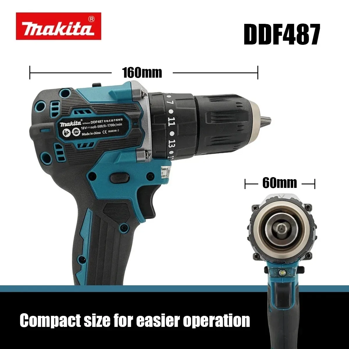 Makita DDF487 18V Rechargeable Cordless Brushless Driver Drill 340W Variable Speed for Home DIY Decoration and Furniture