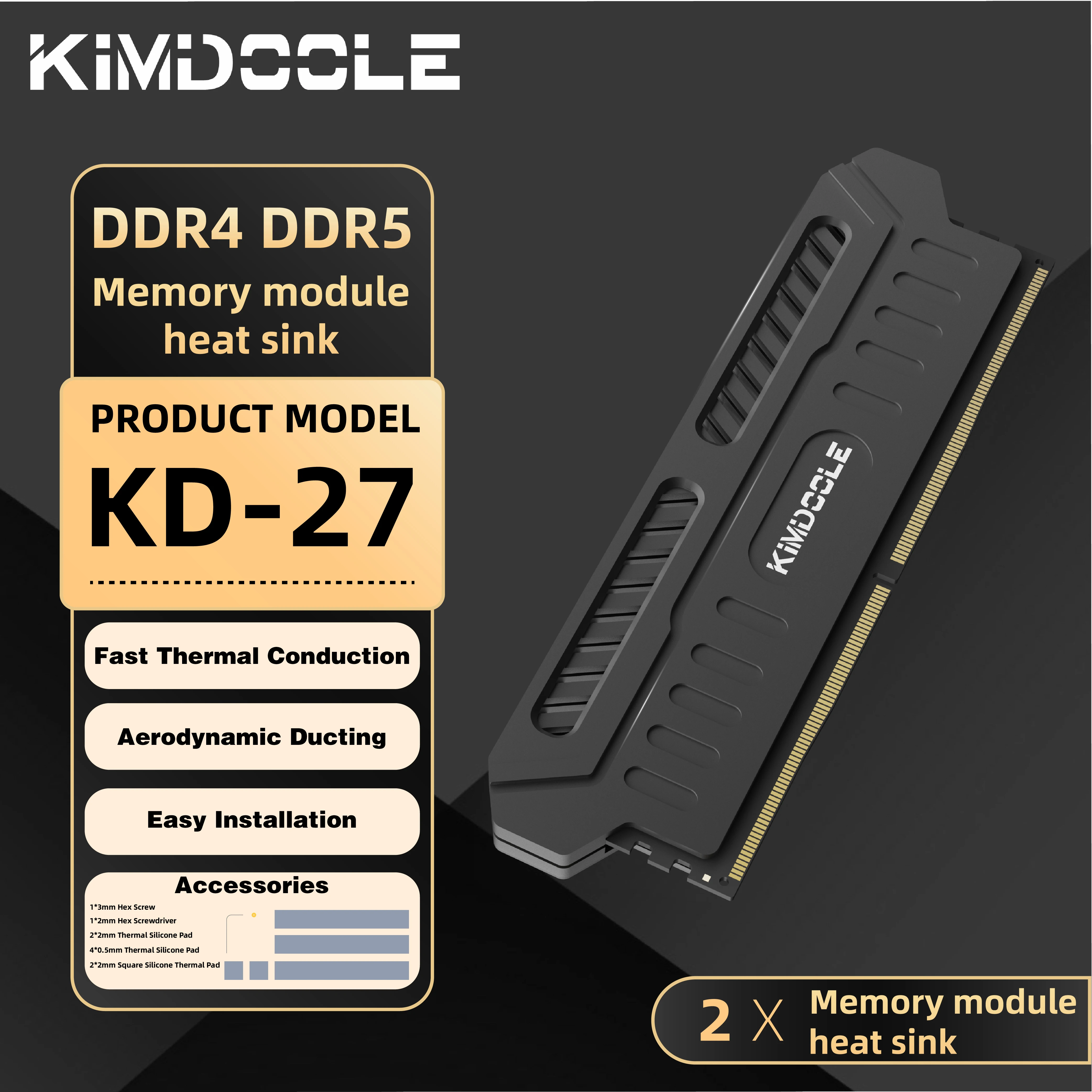 

Kimdoole DDR4/DDR5 Aluminum Alloy Memory Cooling Heatsink Vest PC RAM PC Game Radiator Laptop Memory Cooler