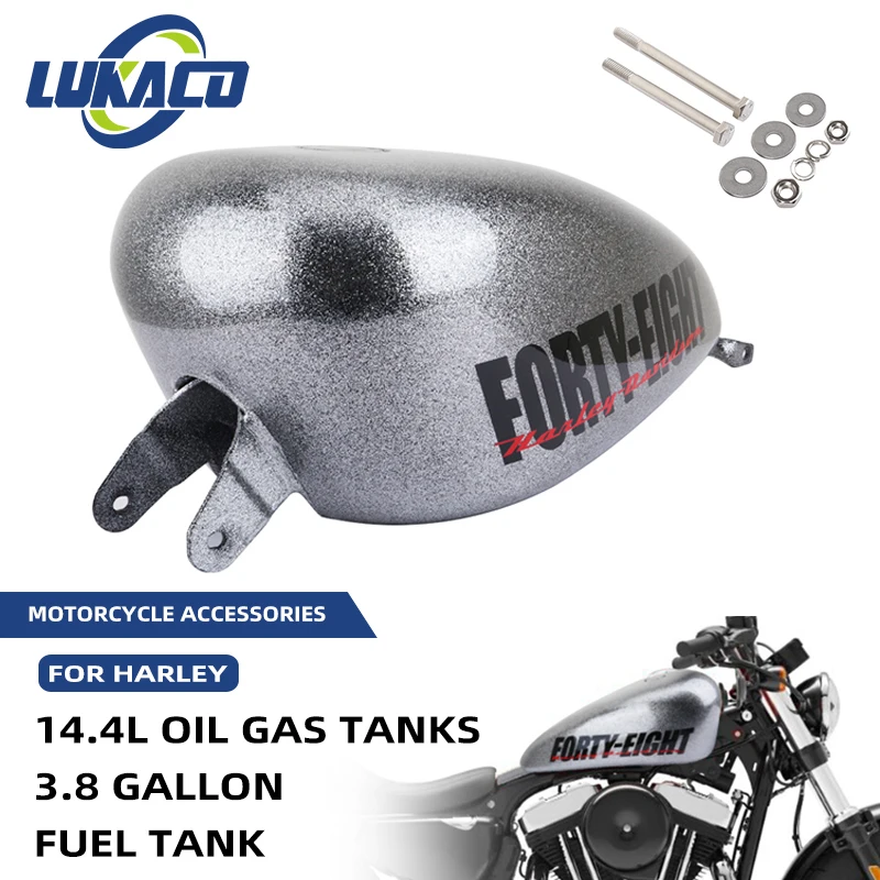 

Chrome Motorcycle Metal Fuel Tank For Harley Sportster XL48 883 1200 Forty-eight 2007-UP 14.4L Large Capacity Gas Tanks Injected