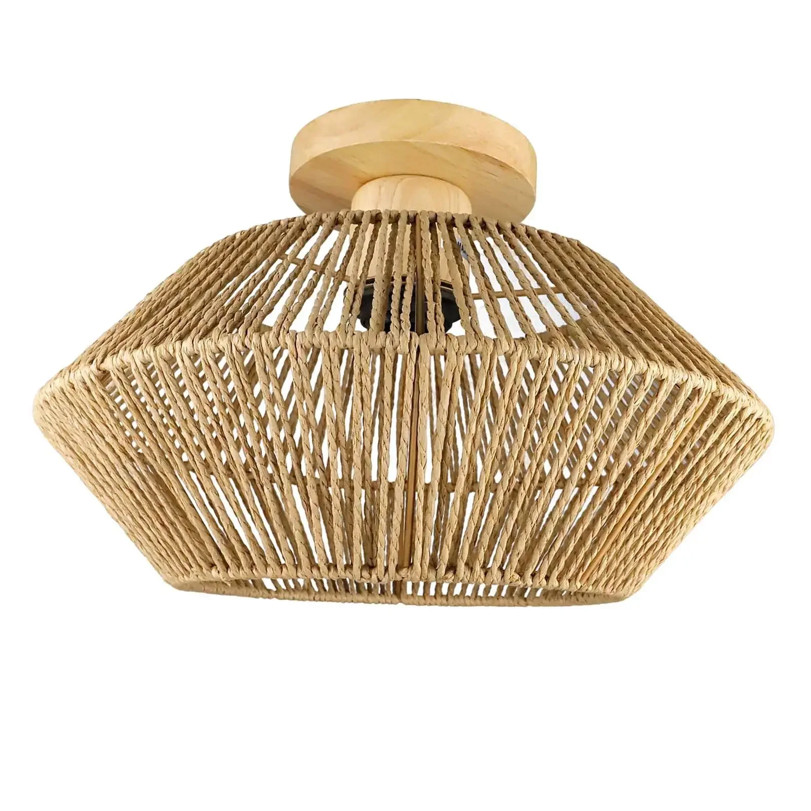 Rattan Wicker Ceiling Light Shade Hanging Light Fixture Retro Light Cover for Tea Room Hotel Bathroom Apartment Decoration