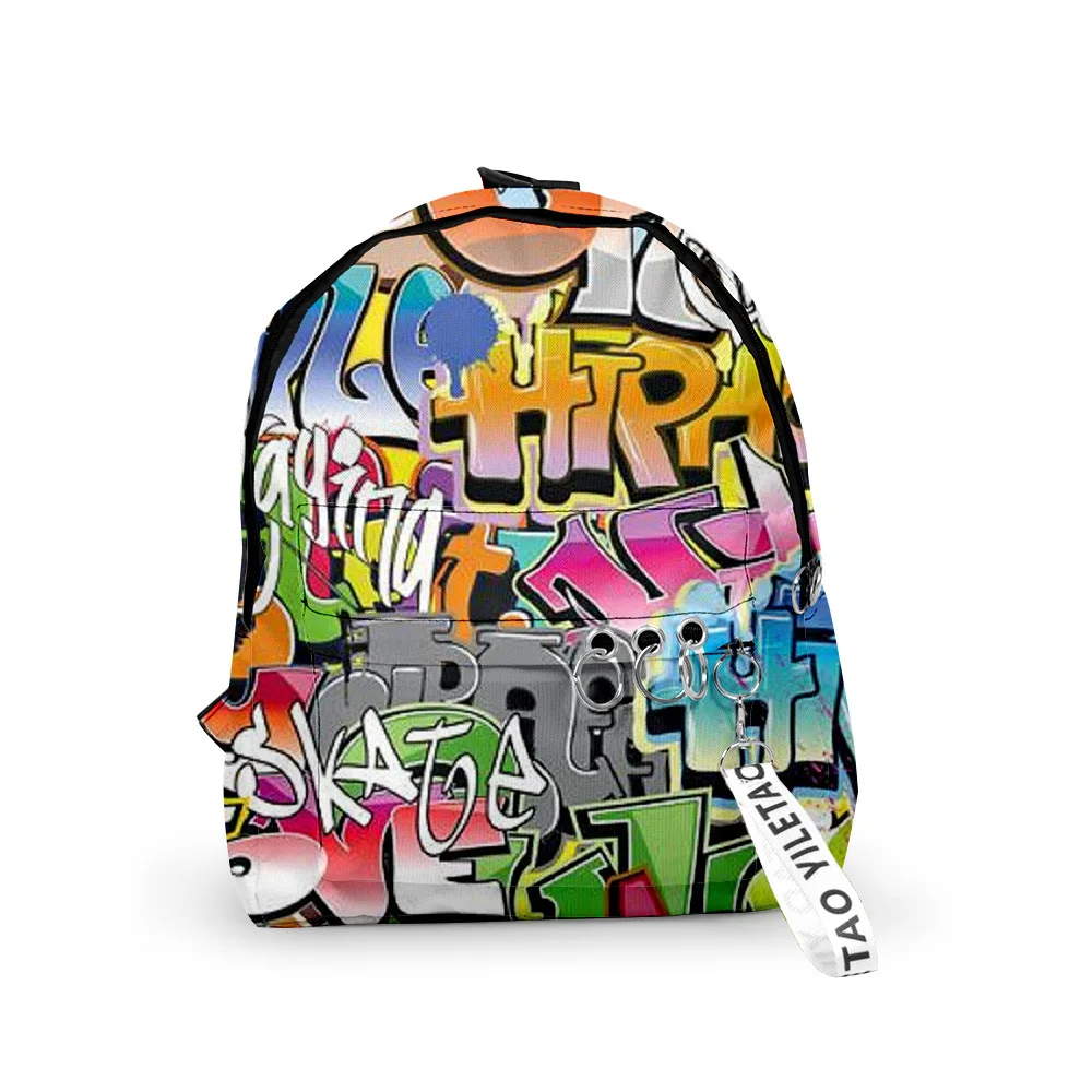 

Popular Youthful Graffiti School Bags Notebook Backpacks Boys/Girls 3D Print Oxford Waterproof Key Chain Small Travel Bags