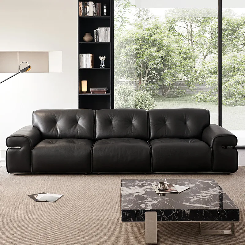Modern Simple Elephant Leather Sofa Home Straight Row Living Room Semi-green Leather Designer Full Leather Sofa