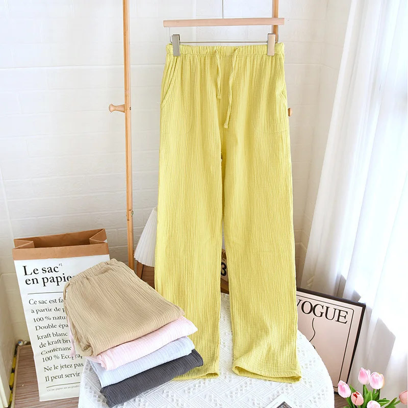 Cotton Pajamas Pants Spring Women's Comfortable Pants Double Layered Gauze Home Wear Girls Sleepwear Candy Colored Sleep Bottoms