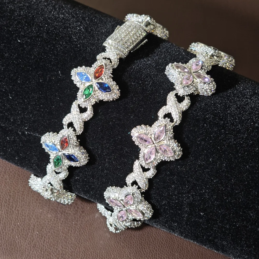 

ICECHARMI Cubic Zirconia Four Leaf Clover Bracelet Colourful Luxury Jewelry Women Accessory Gift For Ladies Exquisite Chain