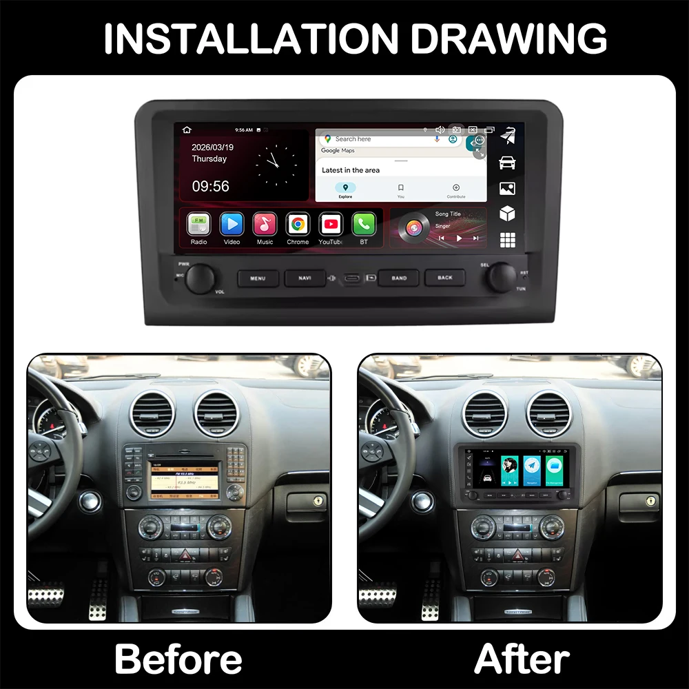 For Mercedes Benz ML W164 X164 ML350 ML300 GL500 ML320 ML280 GL350 2005-2011Car Radio Multimedia Player GPS Android Auto Carplay