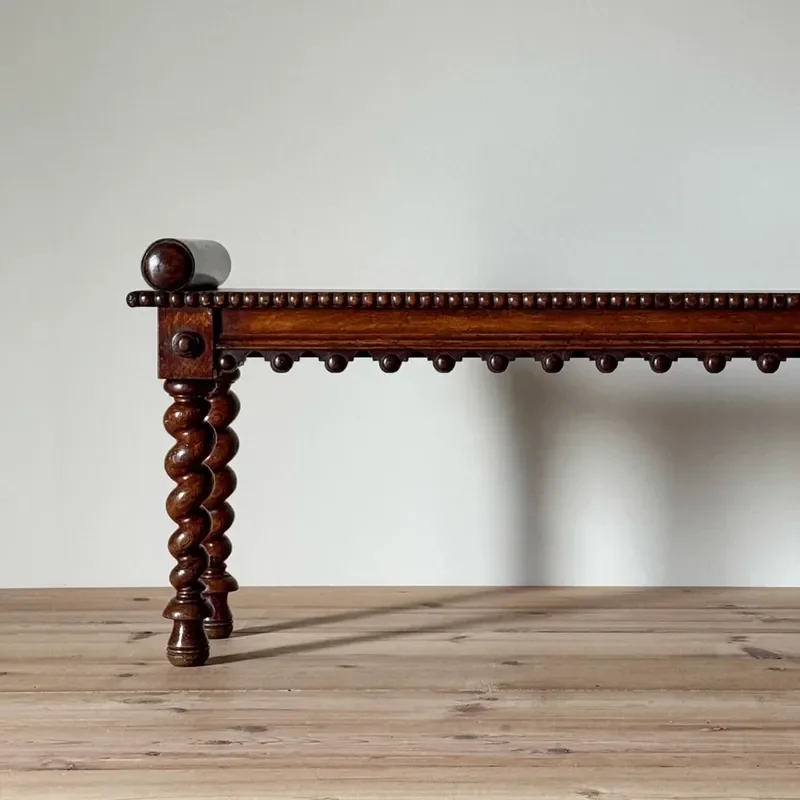 Retro Chinese Style Solid Wood Bench Carved Long Strip Stool for Restaurant Bedside Shoe Changing