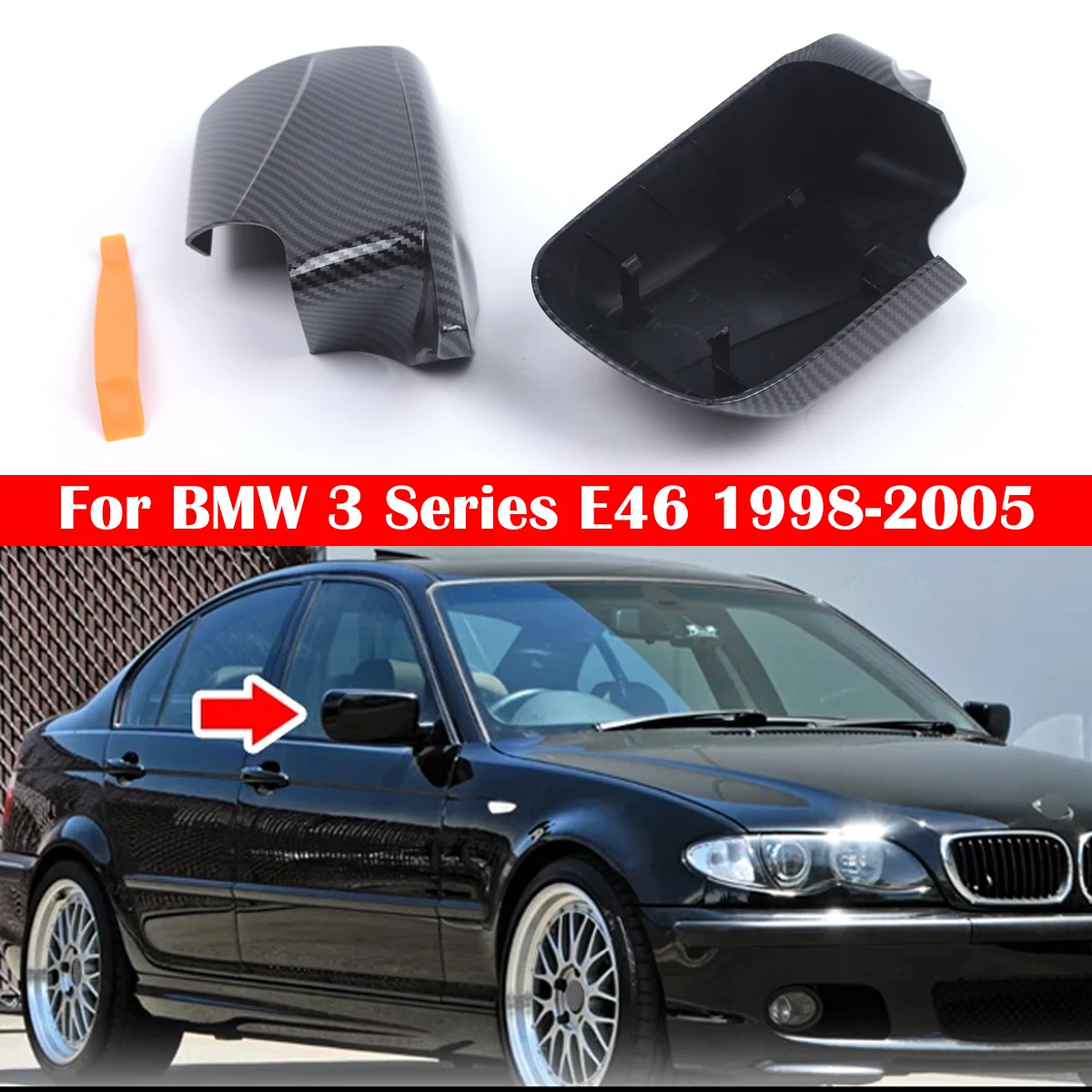 

For BMW3 Series E46 Four Doors 98-05 Edition Refit The Blade Rearview Mirror Housing Carbon Stripe Color 51168238376 51168238375