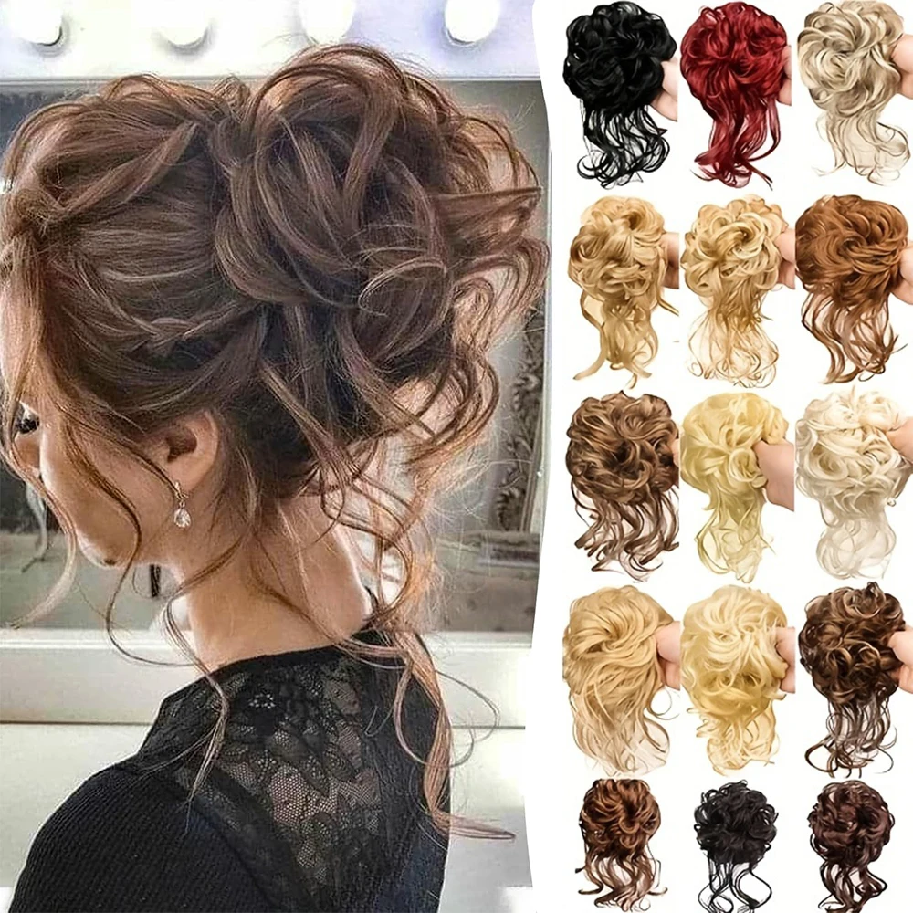 

Synthetic Hair Bun Chignon Messy Curly Hair Band Elastic Scrunchy False Hair Pieces For Women Hairpins Black Brown Blonde