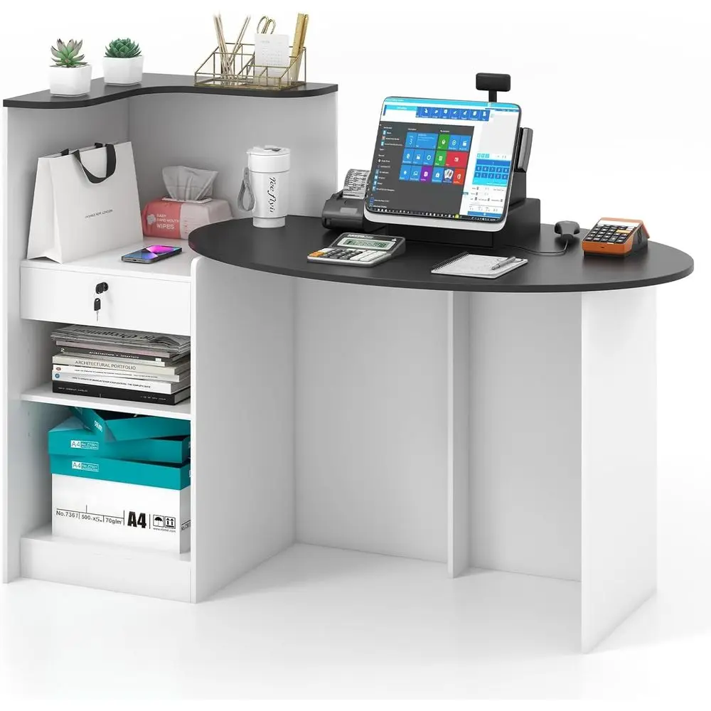 

Стол на передней стойке с запирающимся ящиком, овальной столешницей и регулируемой полкой, подставкой для розничной торговли, касса для офиса Beau