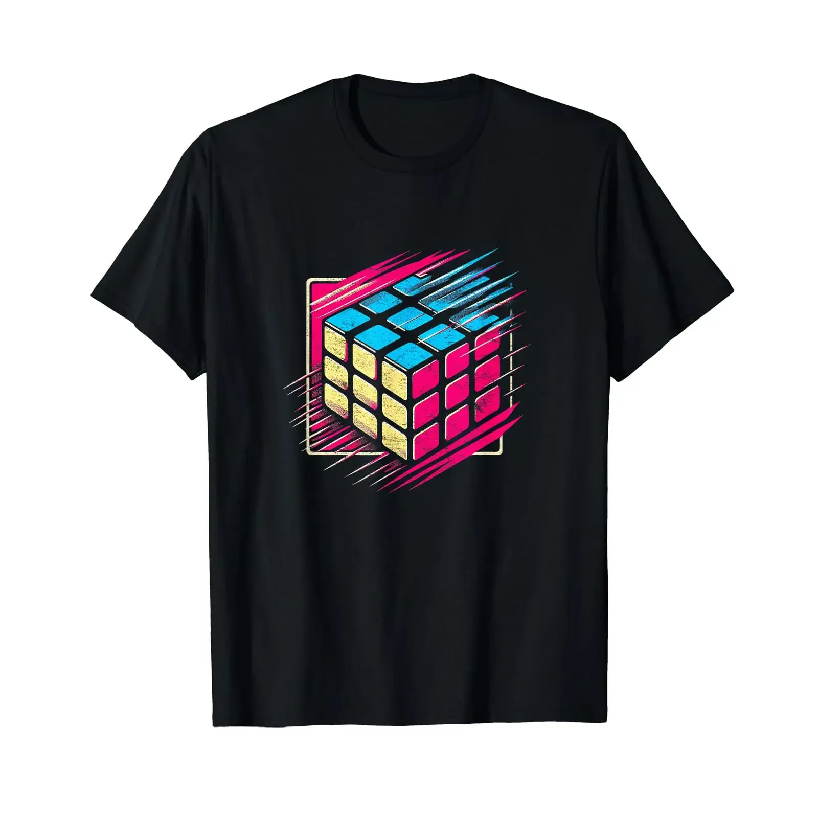 Vintage Puzzle Cube Geometric Speedcuber 1980's Cool Math T Shirt vintage Washed streetwear Stylish Soft Casual