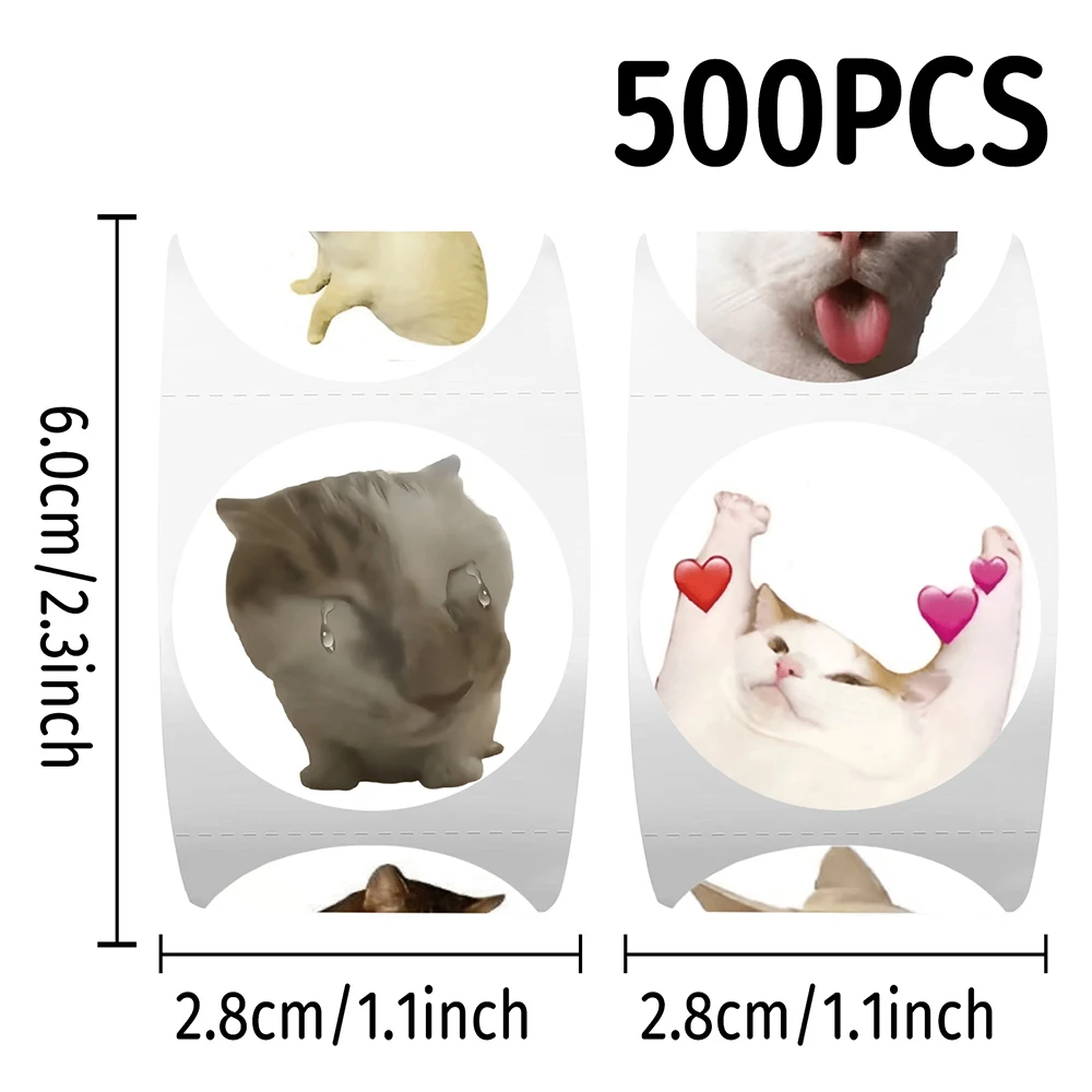

500pcs Funny MEME Cat Animal Sealing Stickers Cute Decals Roll DIY Laptop Suitcase Guitar Cartoon Decoration Sticker Reward Gift