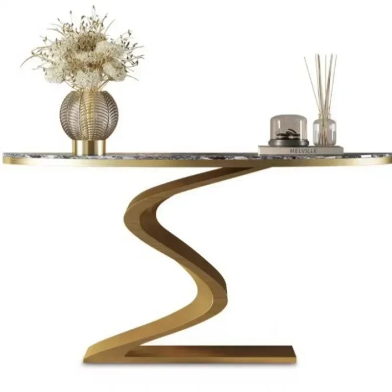 

Stone porch table aisle ultra-narrow entrance porch table against the wall Modern simple stainless steel porch table