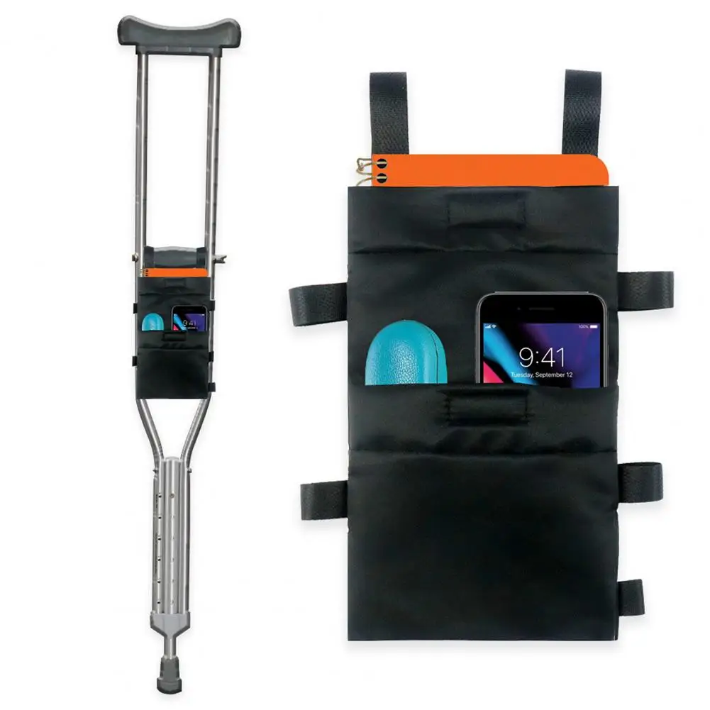 600D Oxford Cloth Crutch Storage Bag Multi Pockets Underarm Crutch Pouch Water Bottle Bag With Hand Grip Pads Anti-theft Bag