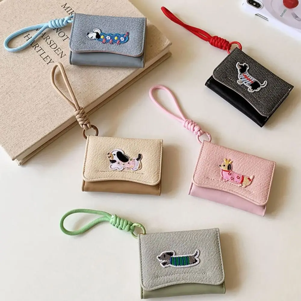 New Cute Anti Loss Hanging Rope Short Wallet Cartoon Sausage Dog Coin Purse Card Holder Women Girl Multifunctional Ladies Wallet