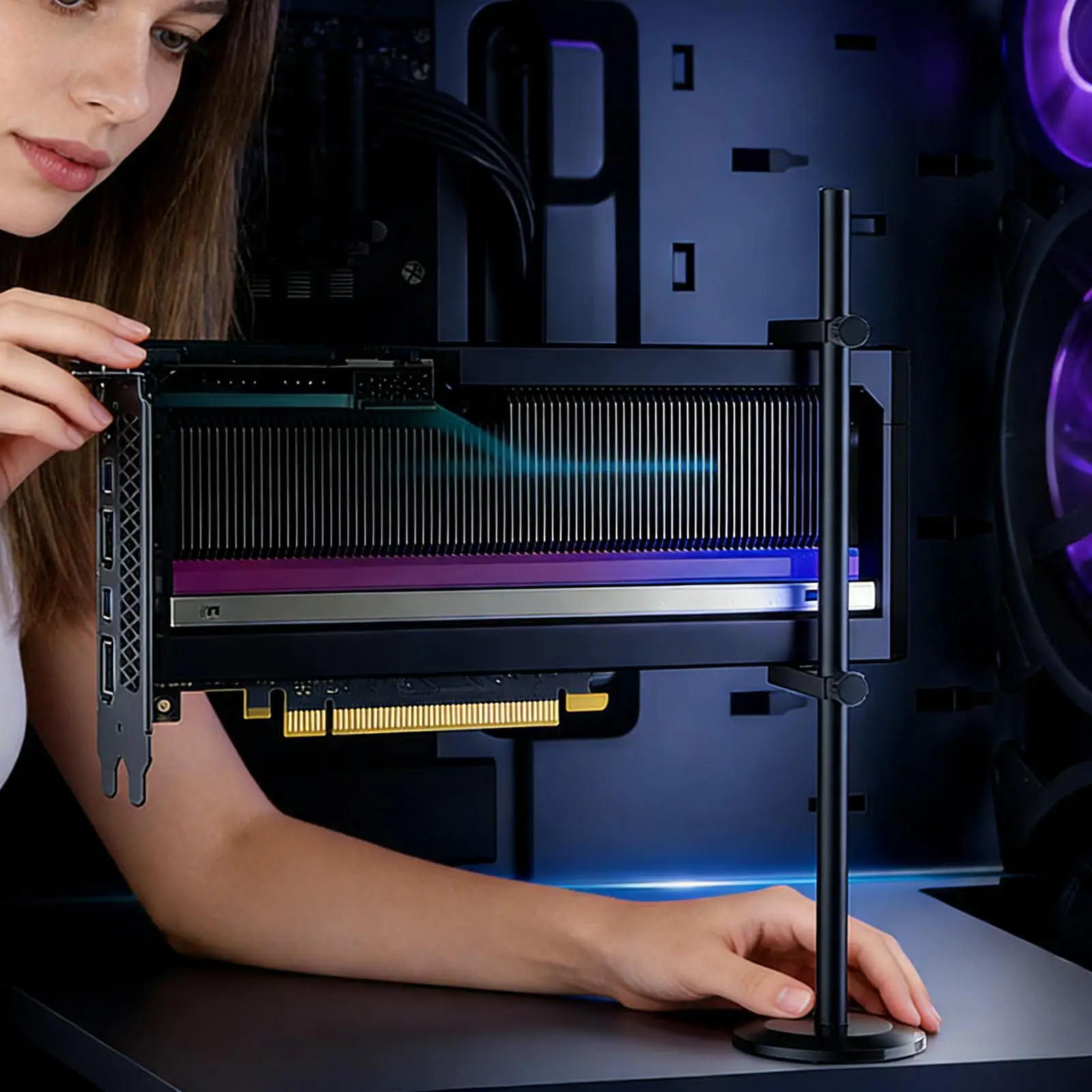 

Кронштейн для видеокарты с магнитным креплением, регулируемый, нескользящий, универсальный держатель для видеокарты, подставка для компьютера, для настольного использования