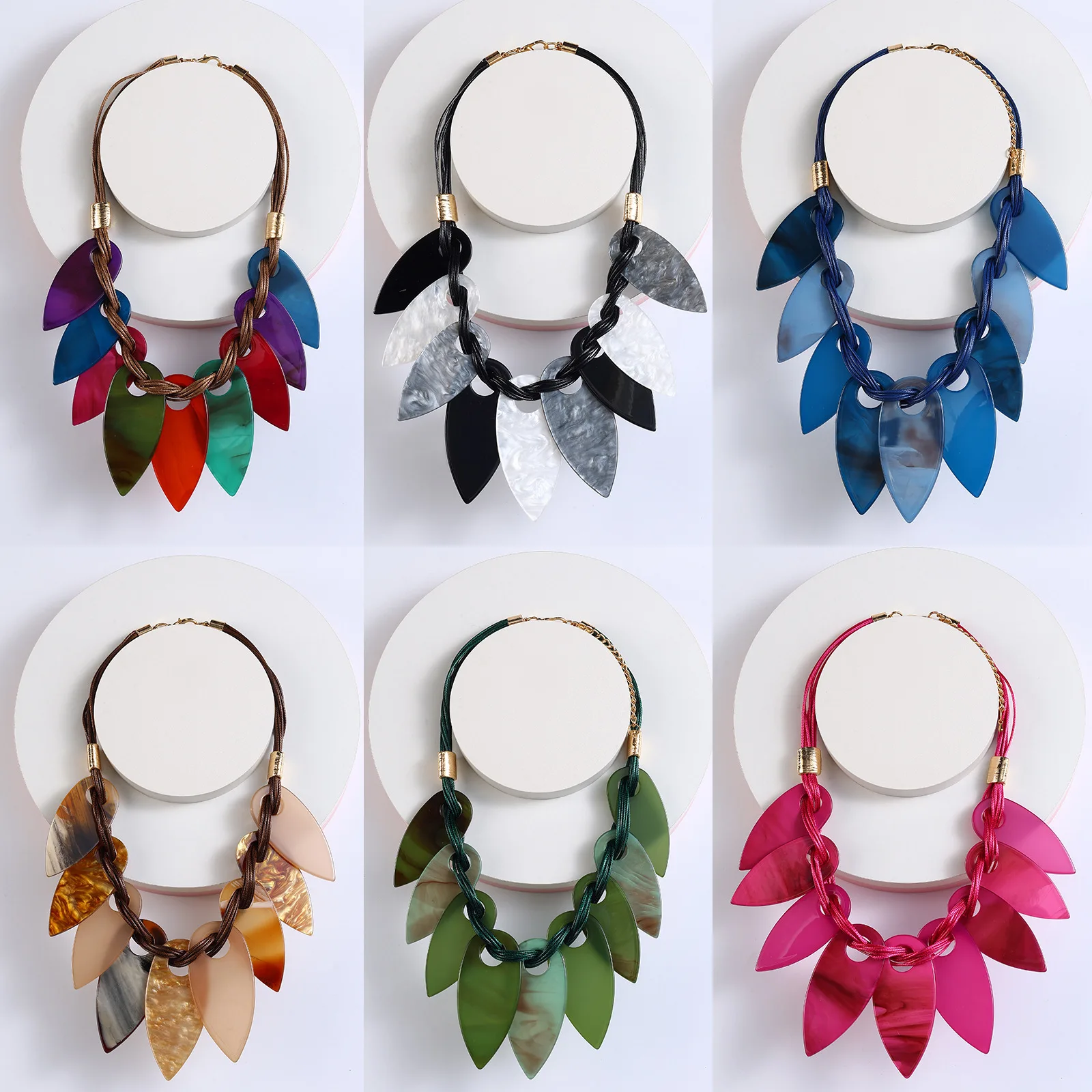 DIY accessories Christmas limited acrylic leaf necklace female, retro exaggerated color smudged collarbone chain, multi-color ne