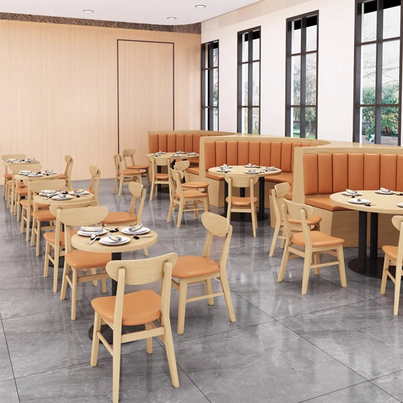 *Commercial Wood Fried Chicken Burger Snack Shop Table Chair Set Dining Milk Tea Semi-Circular Wall-Mounted Sofa