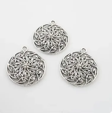 

10pcs 25mm Alloy metel tibetan silver round flower circle pendants HWX0013 jewelry handmade