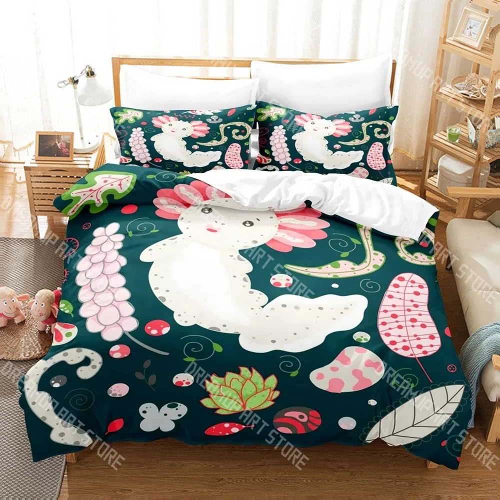 Adorable Axolotl Cute Pink Salamander Bedding Set Single Twin Full Queen King Size Bed Set Adult Kid Bedroom Duvetcover Set