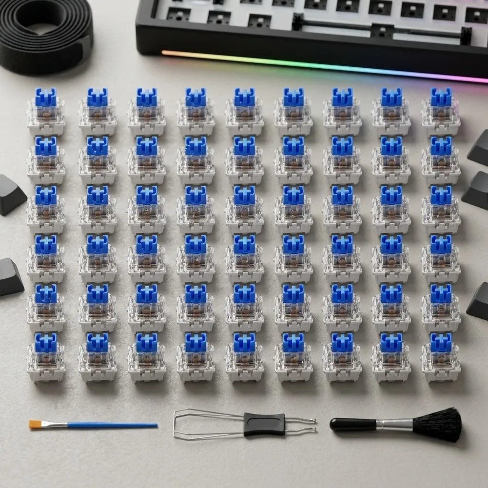 Blue 3-Pin Mechanical Keyboard Switches With Tactile Click Sound And Cleaning Tools For DIY For Custom Gaming Keyboards Parts