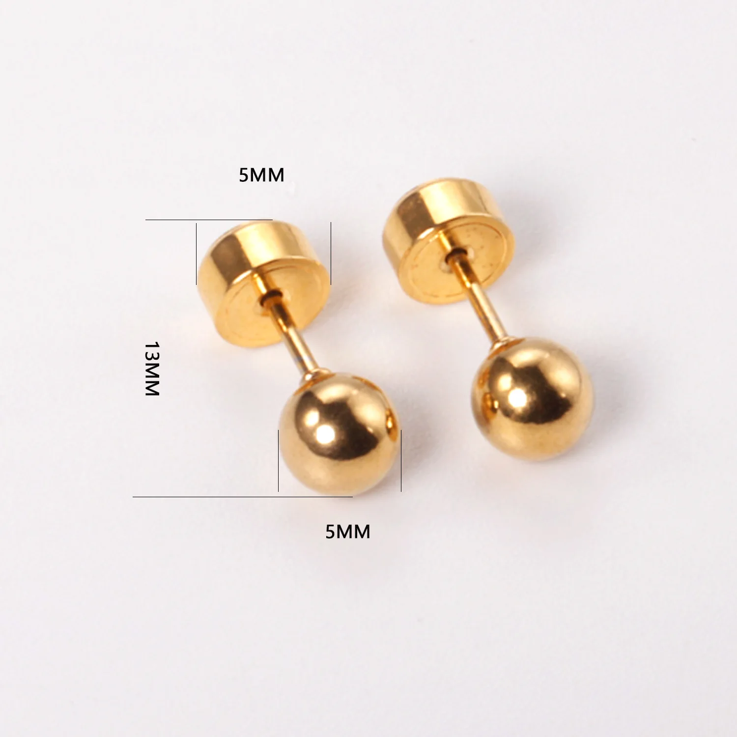 ASONSTEEL Round Ball Press Piercing Stud Earrings Gold Color Stainless Steel 3mm/4mm/5mm Jewelry Wholesale For Women Teenagers