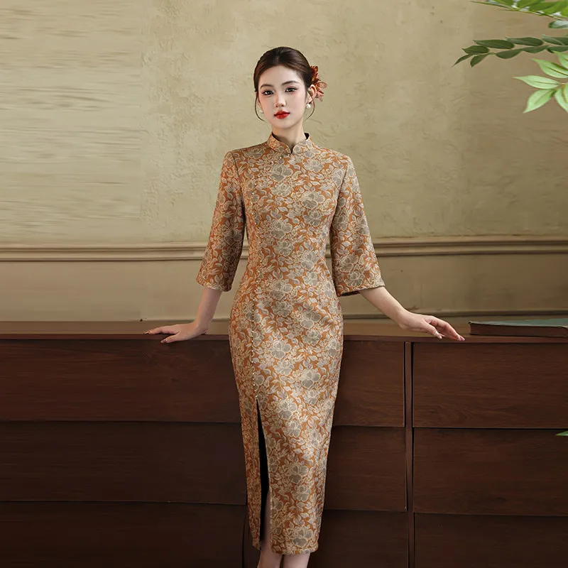 New Chinese Style Suzhou Long Sleeved Cheongsam Improved Young Women's High-end Evening Dress Spring Autumn Qipao Dress