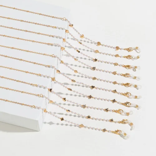 Imagen 2 del producto Gafas de circonita con perlas para mujer, cadena para el cuello, joyería nueva, abalorio rosa, soporte para máscara, cordón, accesorios para gafas, 2023