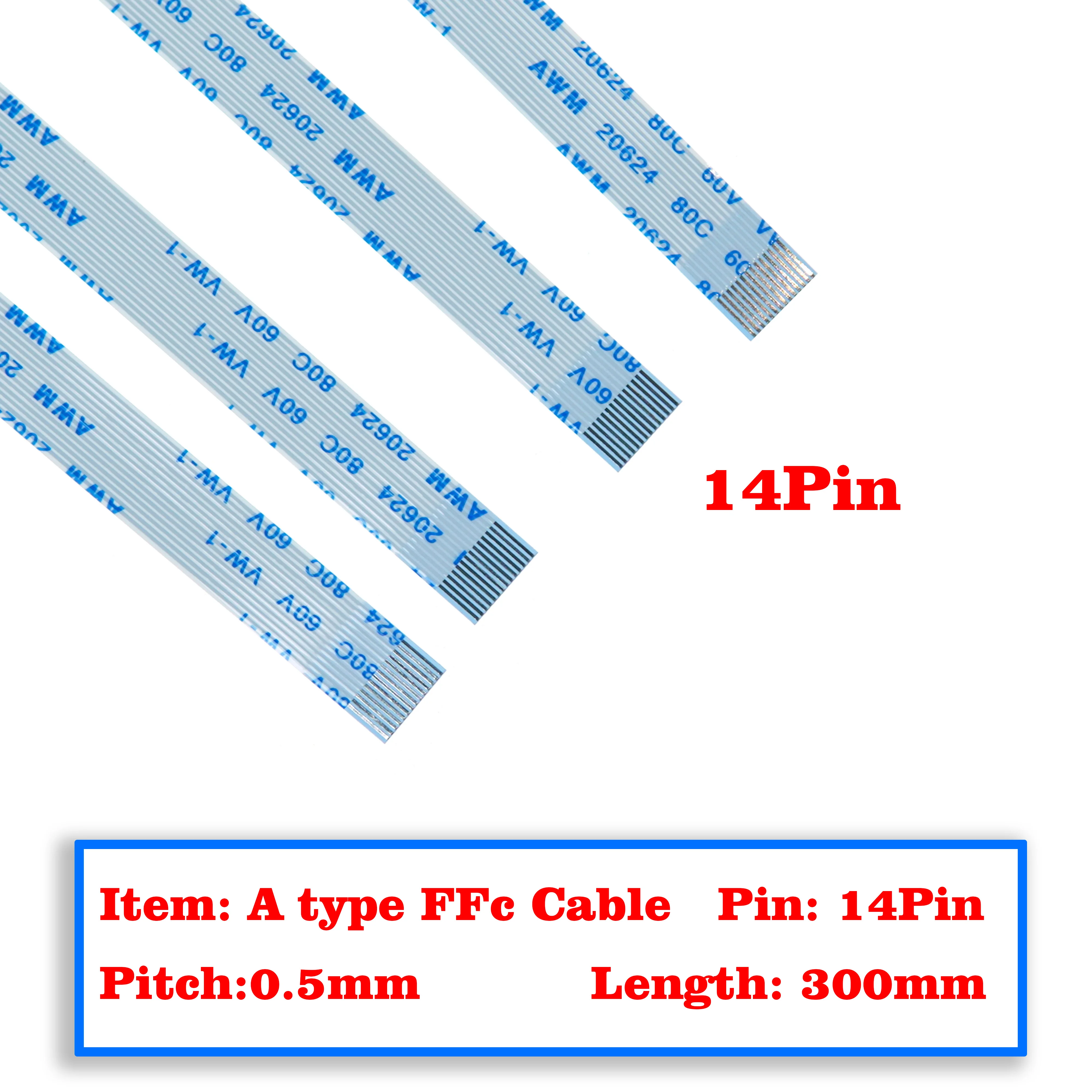 AWM 20624 80C 60V VW-1 14Pin 0.5mm Pitch Type A FFC Cable 300mm Long, Customizable