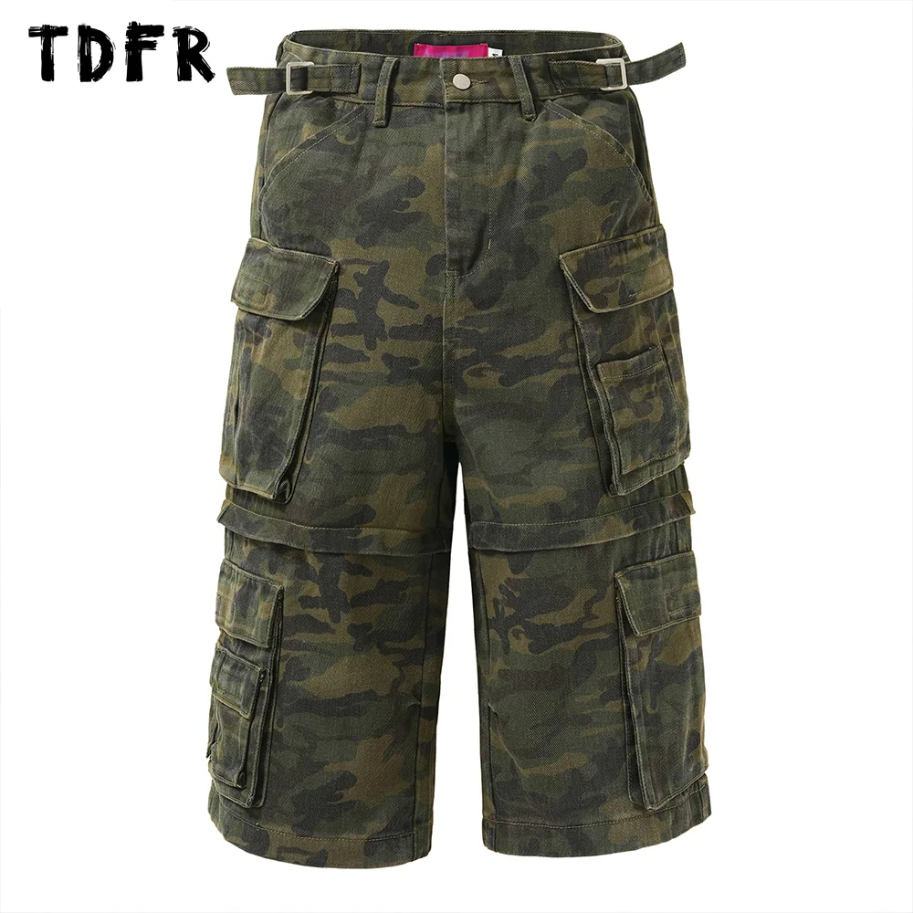 

Camouflage Cargo Cropped Trousers Mens Safari Style Summer Straight Loose Wide leg half pants Men Shorts