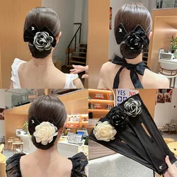 Headband Roller Hair Curler Bun Maker Women's Temperament Camellia Bow Magic Hairstyle Accessories Twisted Lazy Hairpin Tool