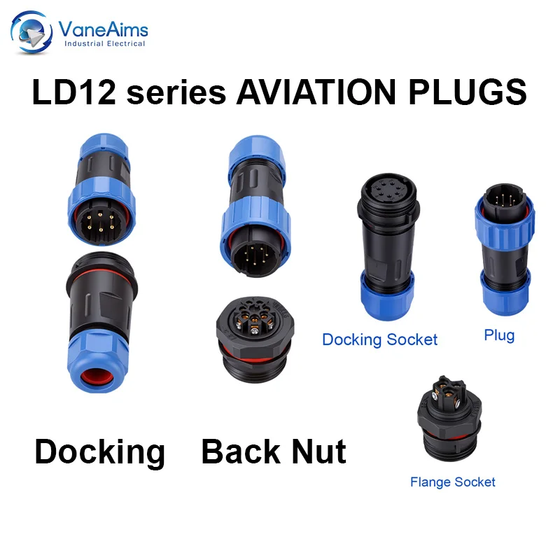 LD12 Serie Steckverbinder Stecker & Buchse IP68 Wasserdicht 2-polig Panelmontage Kabelstecker Luftfahrtstecker