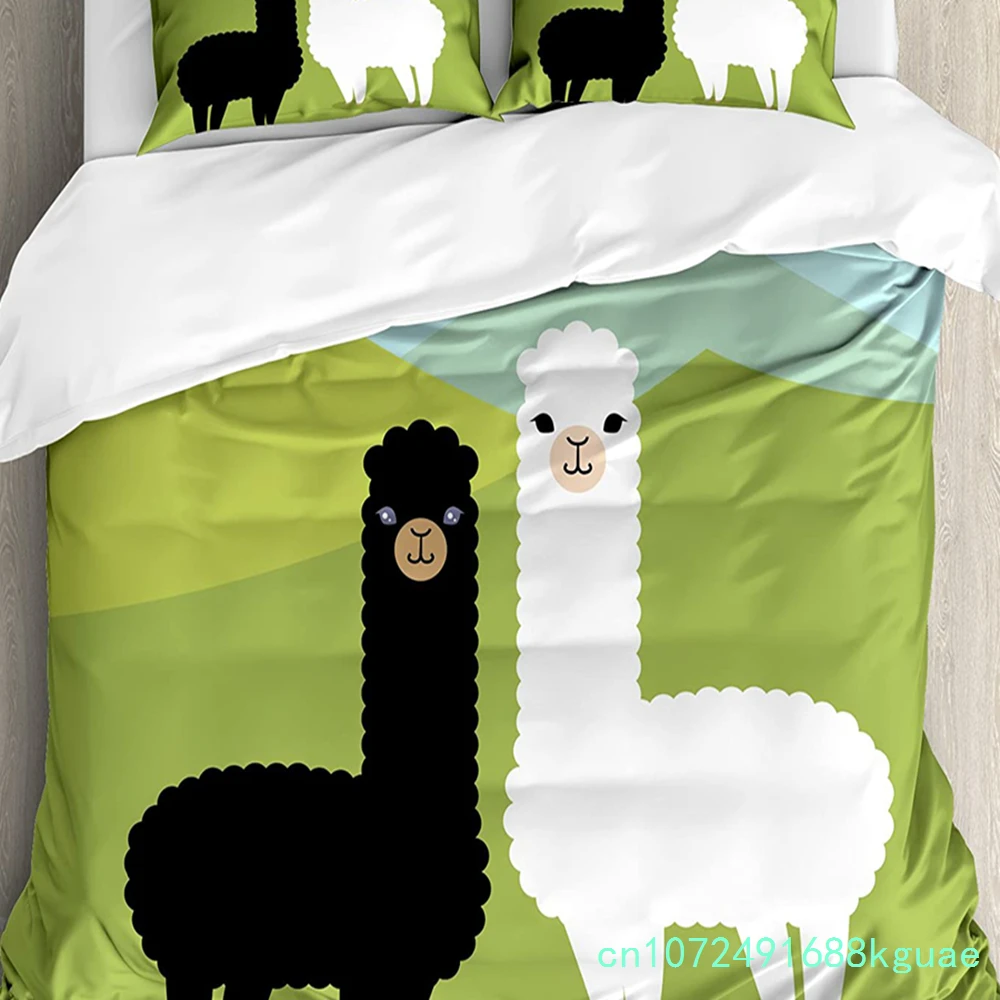 Llama Bedding Set For Bedroom Bed Home Alpacas In Love In The Mountains Fauna Valentine's Duvet Cover Quilt Cover And Pillowcase