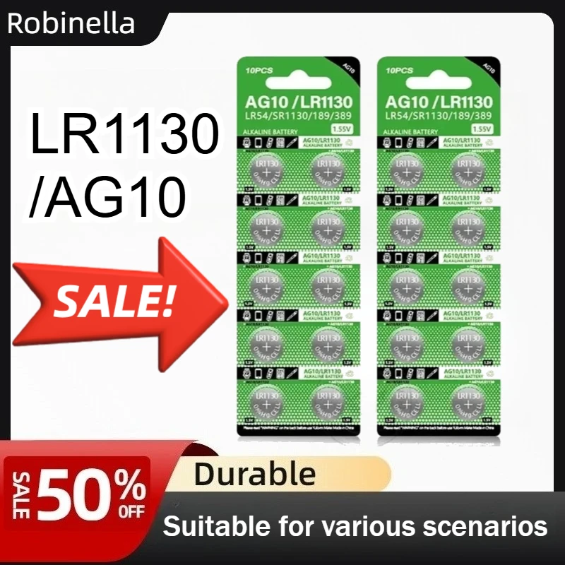 High Quality AG10 LR1130 Alkaline Battery 5-50 Pcs, Long Lasting 1.5V Power for Watch, Toy, Calculator, Stable Performance