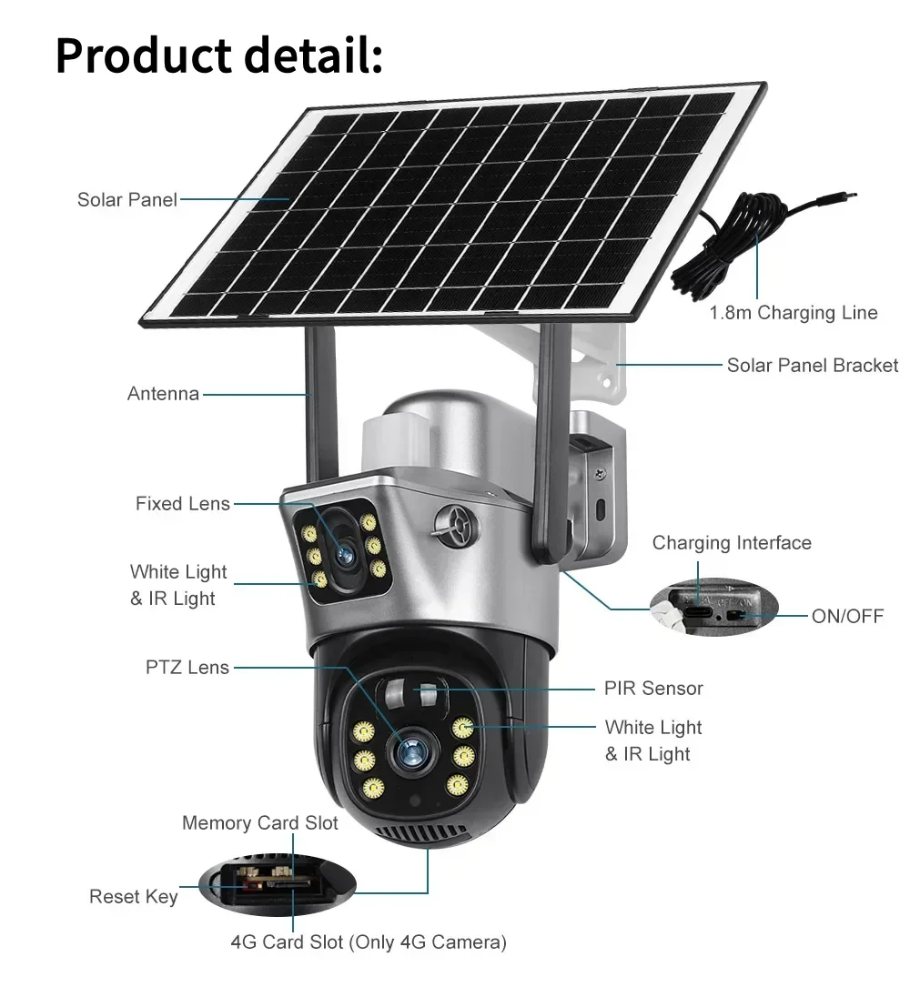 Imagem -06 - Câmera ao ar Livre da Bateria Solar Wireless Wifi ip Cam Dual Lens Dual Screen Proteção de Segurança Vigilância Cctv 4g Sim Card 4k 8mp