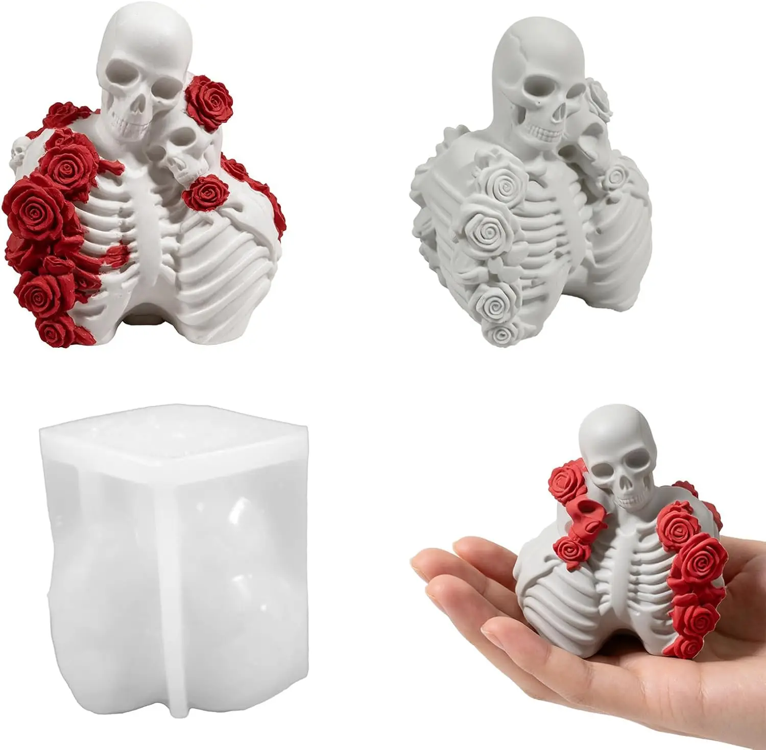Couple Skeleton Silicone Mold Halloween Gothic Casting Mold for Wax Plaster Resin Soap Decor Projects Couple Skeleton Silicone