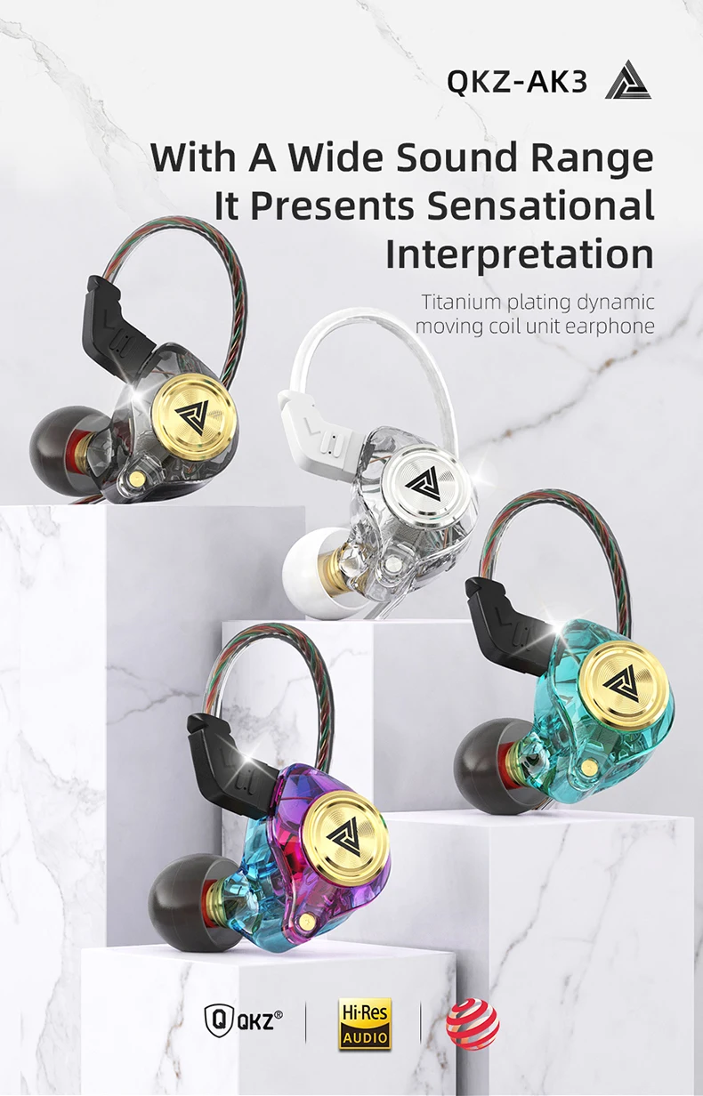 QKZ AK3 FiLe Kabelgebundener Kopfhörer mit Mikrofon, HiFi-Musikmonitor, Bass-Kopfhörer, Geräuschunterdrückendes Headset für Sport und Gaming – Detail 5