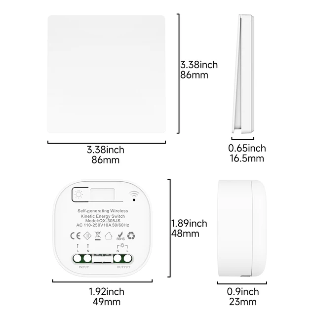 Self-powered Wireless Wall Switch No Battery Required 86Type RF433Mhz Waterproof Wall Switch 6