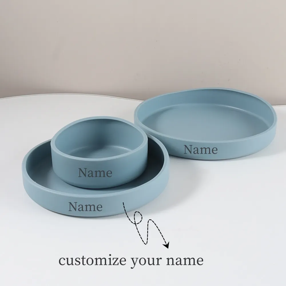 Custom Name Minimalist Silicone Baby Feeding Set, 3pcs No Suction Plate Bowl Set, 1st Birthday Gift