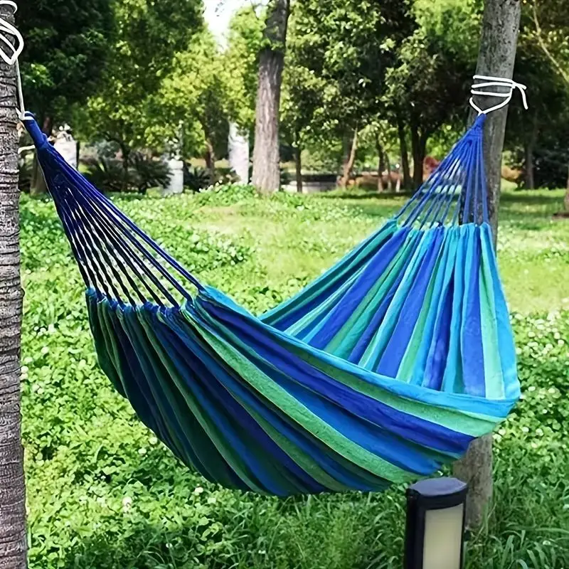 Portable Hammock with Mattress Blue and Red Stripes Straps and Storage Bag Suitable for Camping Outdoor and Indoor Use image 6