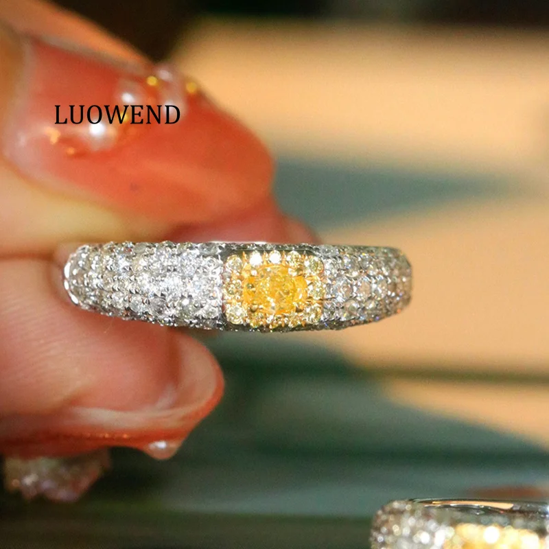 

Кольца LUOWEND из 100% белого золота 18 карат, классический дизайн, обручальное кольцо с настоящим натуральным желтым бриллиантом для женщин, ювелирные изделия для вечеринок