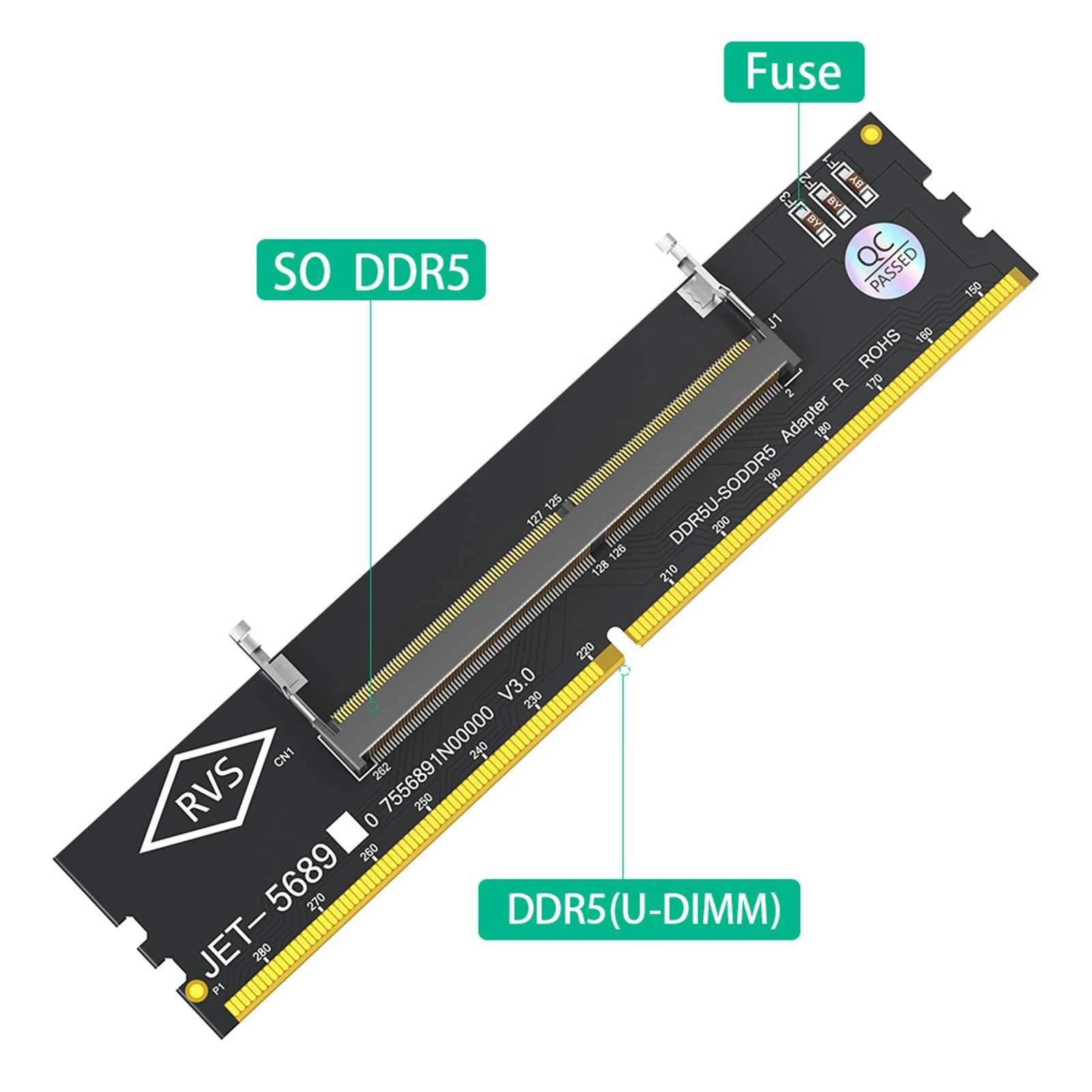 DDR5 U-DIMM to SO DDR5 RVS Adapter Card Laptop to Desktop Memory Converter for Computer Repair and Maintenance
