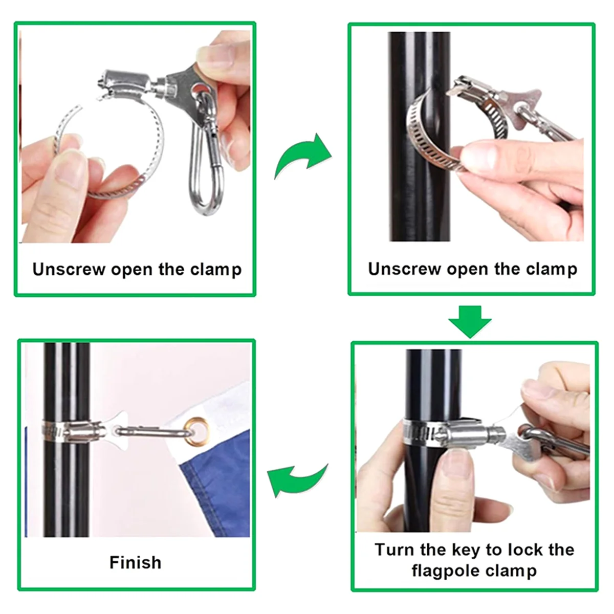 

10 шт. кольца для флагштока с карабином для автомобиля, лодки, сада, регулируемый диаметр 18-32 мм