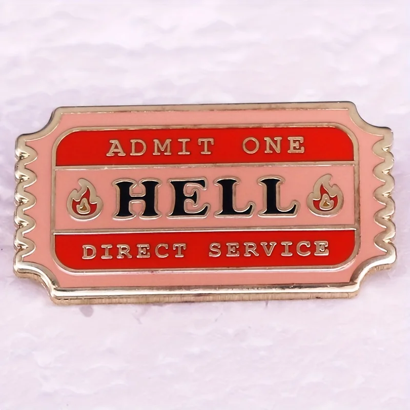 Vintage Hell Ticket Pin - Admit One Direct Service - 1.38inch x 0.59inch Lapel Pin