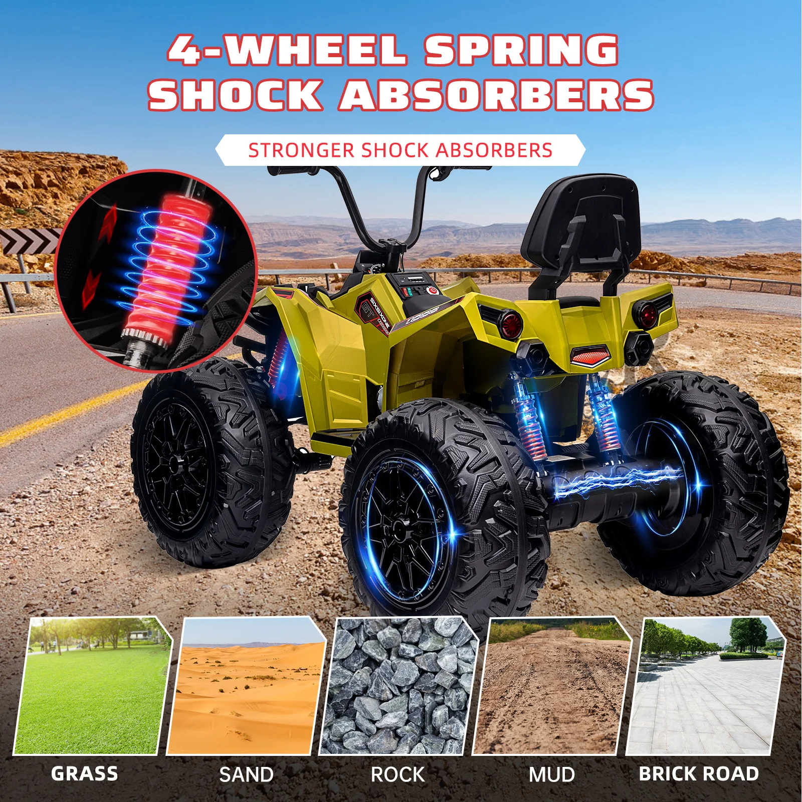 Jouets électriques pour enfants, ATV 24V, voiture puissante, batterie 4x80w 2x7AH, longue durée de lecture, lecteur de musique Bluetooth, lumière LED, pneus EVA