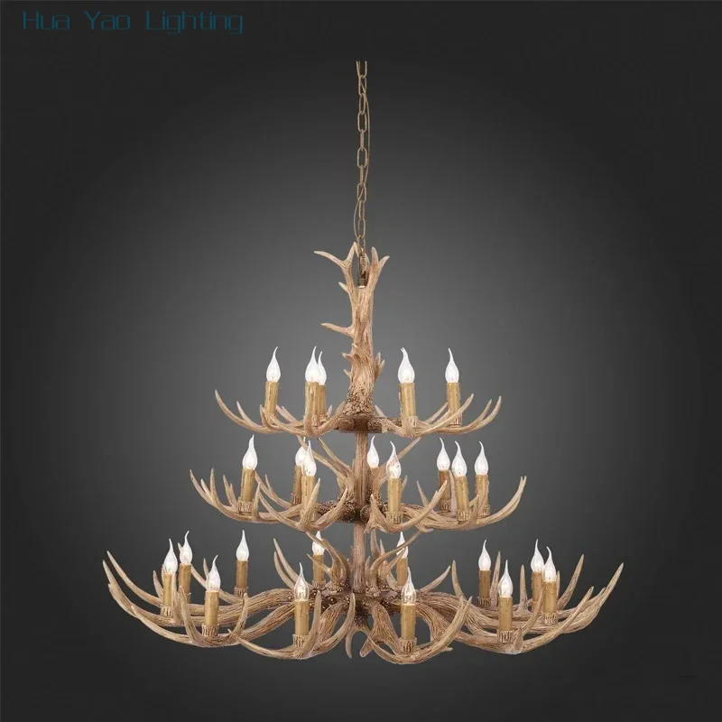 American Retro Deer Antlers Chandelier Hotel Lobby Cafe Shop Clothing Exhibition Hall Villa Clubh Homestay Pendant Light