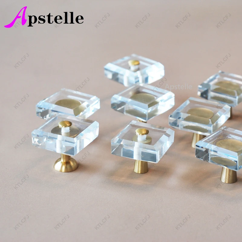 APSTELLE Brass Hexagram Sunflower Handle Modern Crystal Glass Cabinet Door Cabinet Drawer Door Handle Octagonal Handle